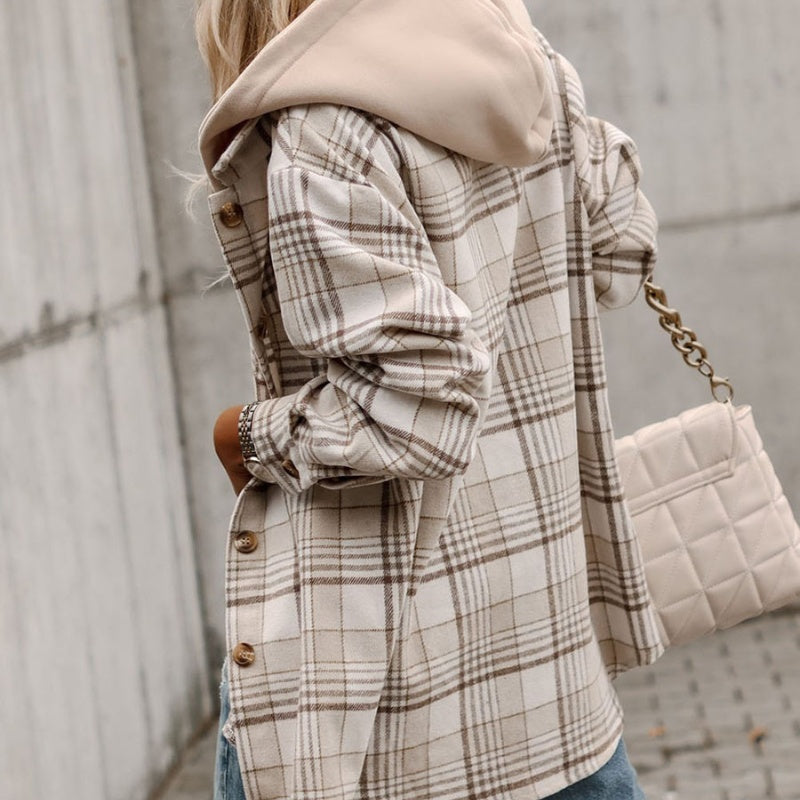 Woman sweater jacket Autumn New Plaid Long-sleeved Coat Women's Loose Casual