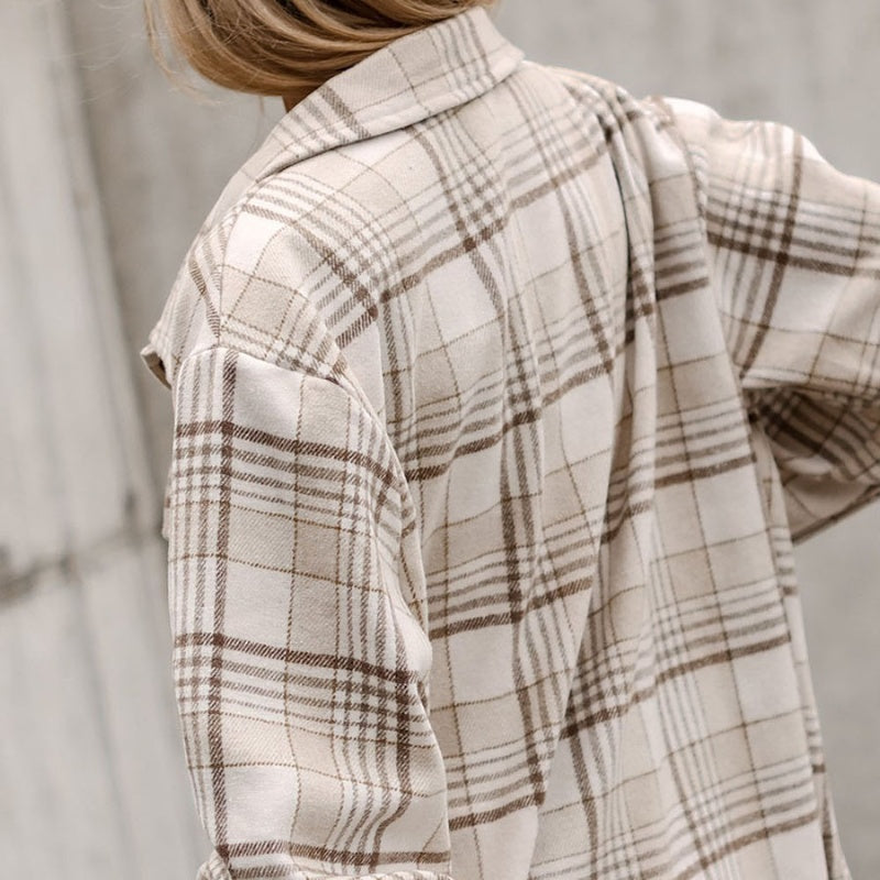 Woman sweater jacket Autumn New Plaid Long-sleeved Coat Women's Loose Casual