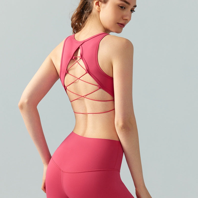 New Yoga Vest Sexy Cross Backless Fixed Cup Workout Top Outer Wear