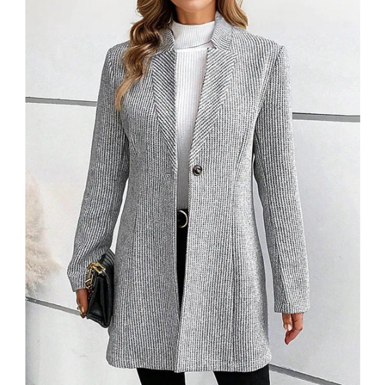 Woman’s coat FallWinter Slim Jacquard Stitching Temperament Commute Women's Woolen Coat