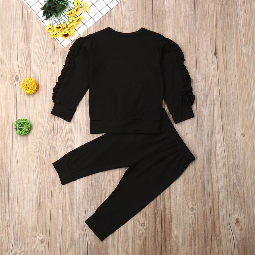 Newborn Baby Girl Ruffles Jumper Solid Long Sleeve Sweatshirt Tops Pants Infant Kids 2Pcs Outfits Clothes Set Fall Clothes