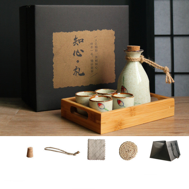 Japanese Retro Sake Wine Warmer Gift Box Set Hot Wine Shochu Pot Ceramic Wine Cup White Wine Household Wine Glass