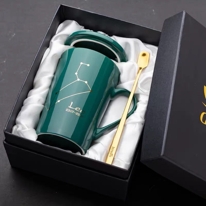 Dark green constellation ceramic mug gift set