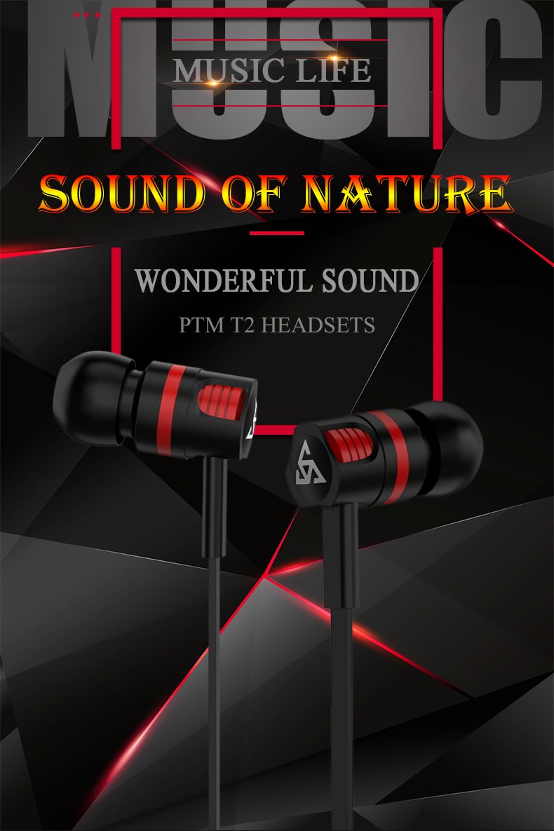 PTM T2 Headphones In-ear universal line control with wheat earphones Noodle line mobile phone headset