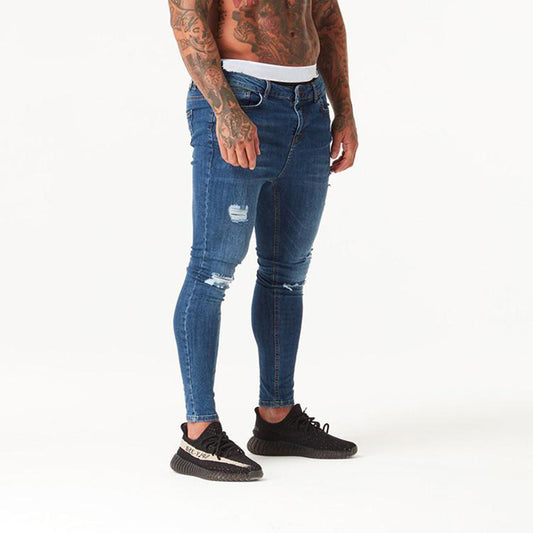 Over the Knee Men jeans Super Skinny Hip Hop Slim Jeans