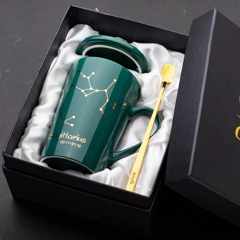 Dark green constellation ceramic mug gift set