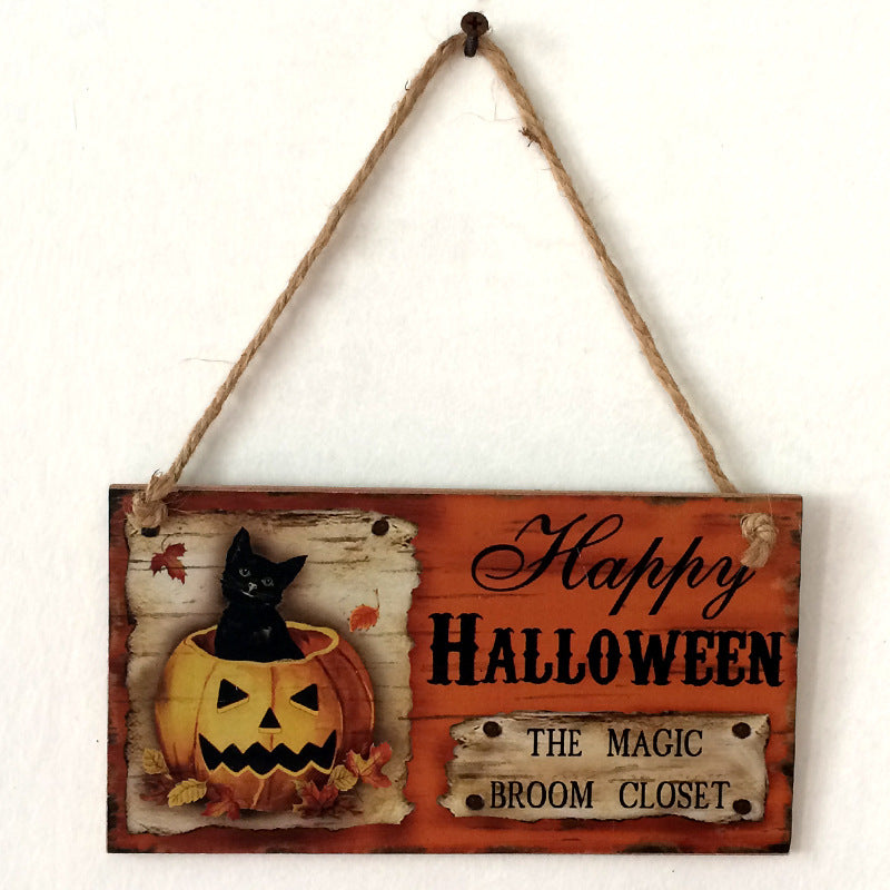 Wooden Halloween Ghost Festival Carnival Night Decoration Gift Hanging Board