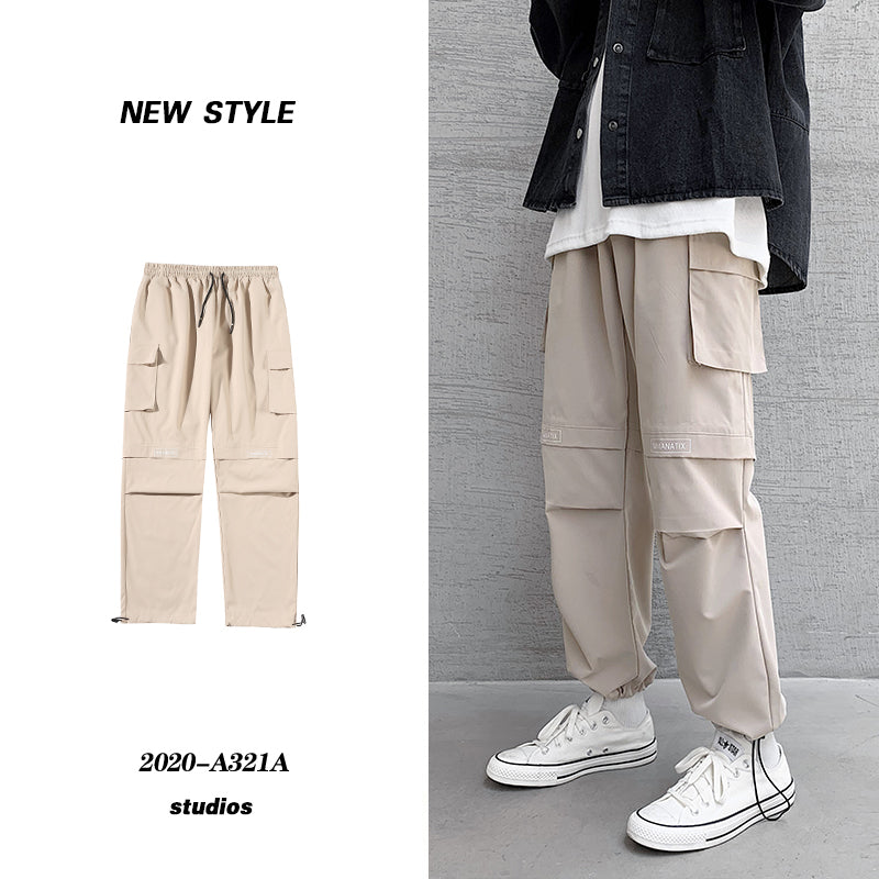 Overalls Men''s Plus Bulky Loose Legged Pants Fashion Brand Summer Casual Hip Hop Wide Leg Pants