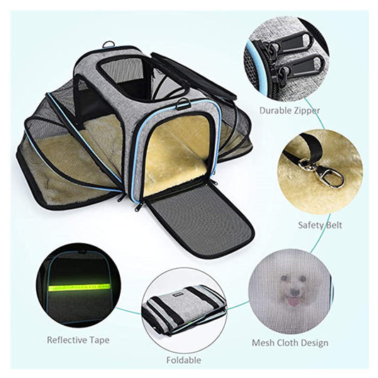 Carrier for pet Airline approved Expandable Foldable Soft Dog Carrier Opened Doors Reflective Tapes Cat Travel Bag