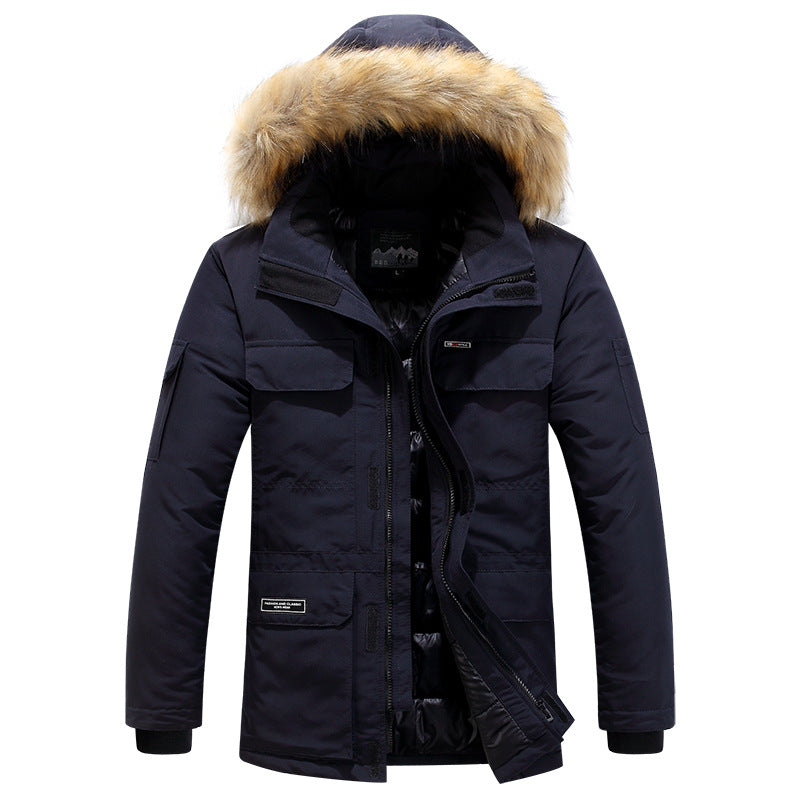 Cotton padded jacket with medium and long woolen collar