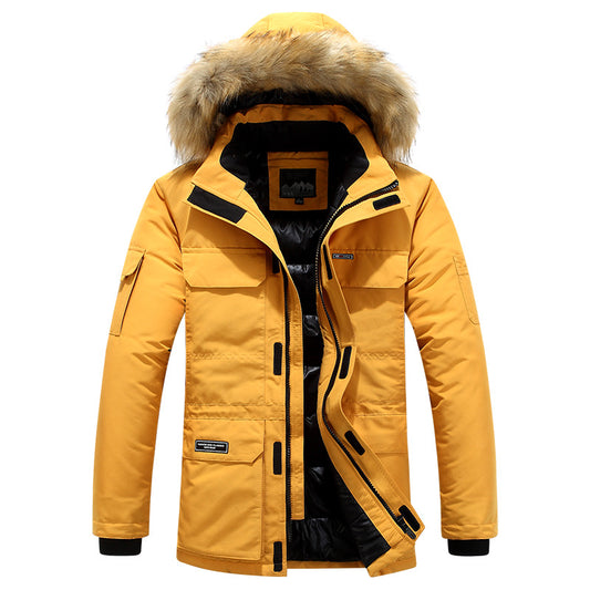 Cotton padded jacket with medium and long woolen collar