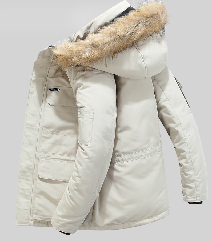 Cotton padded jacket with medium and long woolen collar