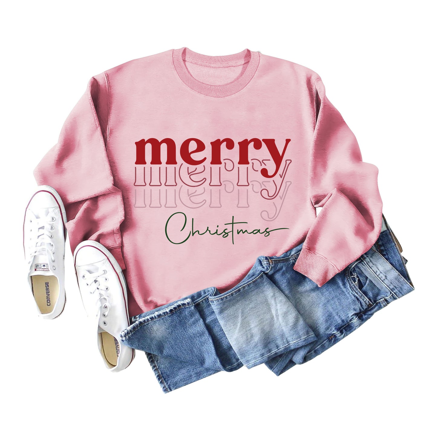 Letter Round Neck Christmas Loose Long Sleeve Sweater Girl