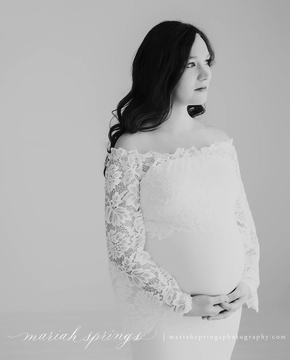 Women's Lace Long-sleeved Mercerized Cotton Off-neck Maternity Dress