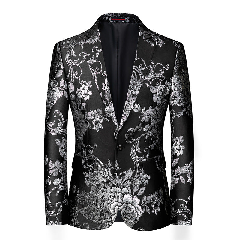 Men's Floral Suit jacket Casual Small Suit Gilding Printed Coat for Men