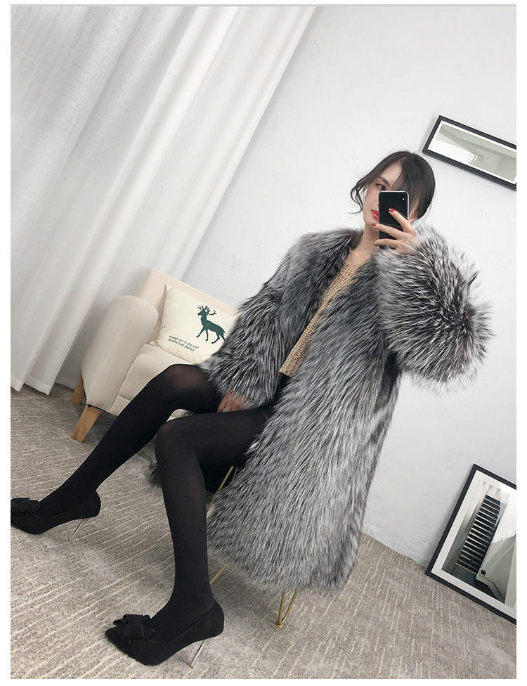 Woman’s coat Mid-length Fox Fur Faux Fur Coat Women's Warm Leisure Overcoat