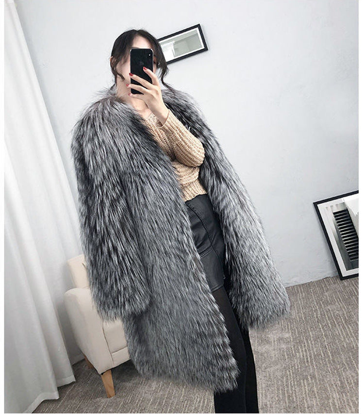 Woman’s coat Mid-length Fox Fur Faux Fur Coat Women's Warm Leisure Overcoat