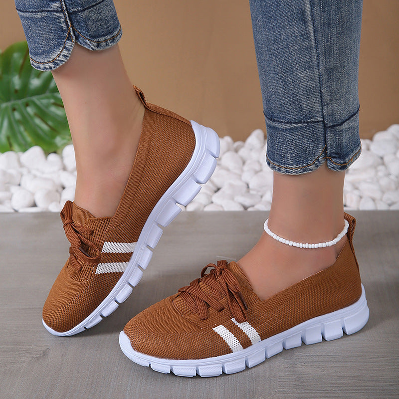 Casual Lace-up Mesh Shoes Preppy Flats Walking Running Sports Shoes Sneakers For Women