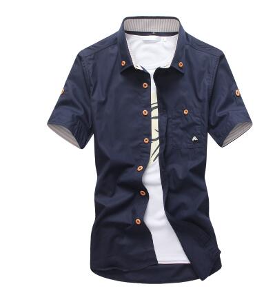 Mushroom Embroidery Mens Short Sleeve Casual Shirt