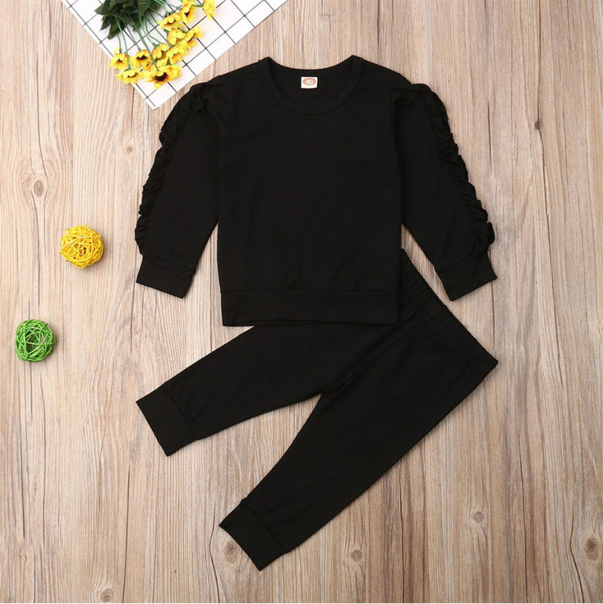 Newborn Baby Girl Ruffles Jumper Solid Long Sleeve Sweatshirt Tops Pants Infant Kids 2Pcs Outfits Clothes Set Fall Clothes