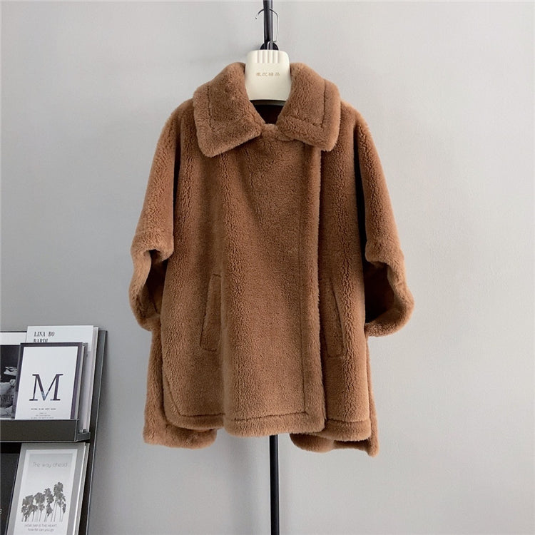 Women's Mid-length coat Loose Batwing Sleeve Lamb Fur Coat