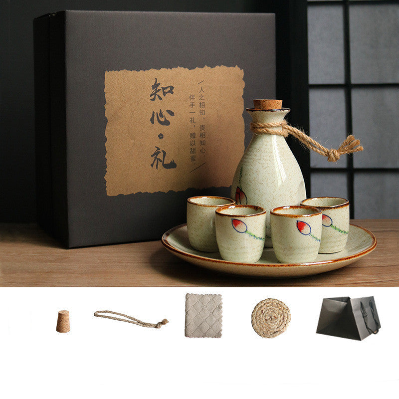 Japanese Retro Sake Wine Warmer Gift Box Set Hot Wine Shochu Pot Ceramic Wine Cup White Wine Household Wine Glass