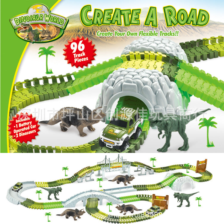 Dinosaur electric track car toy DIY assembly double - layer puzzle toy