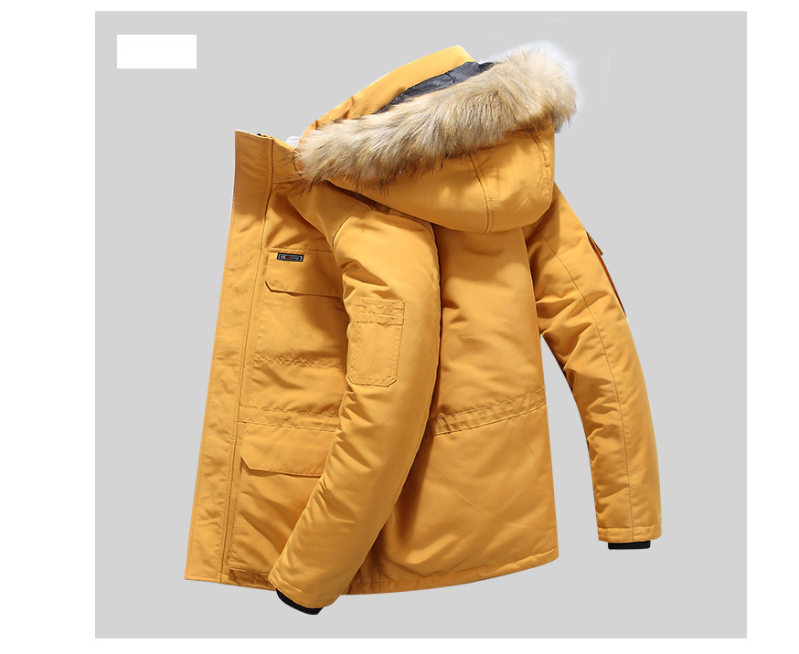 Cotton padded jacket with medium and long woolen collar