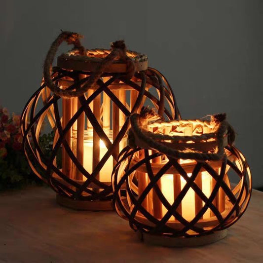 Wind Lantern Garden Decoration Vintage String Natural Wicker