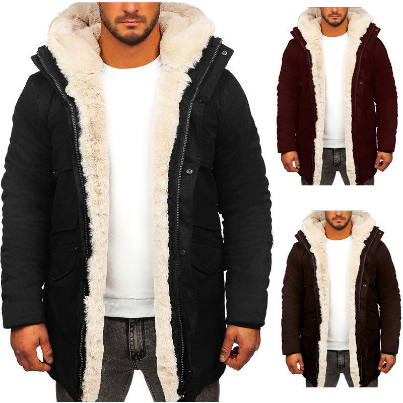 Fur Integrated Hooded Jacket Thick Warm Jacket Faux Fur Cotton-padded Coat