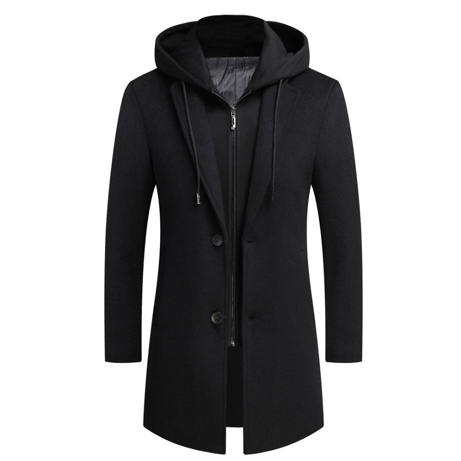 Men's Casual Woolen Coat With Detachable Hat