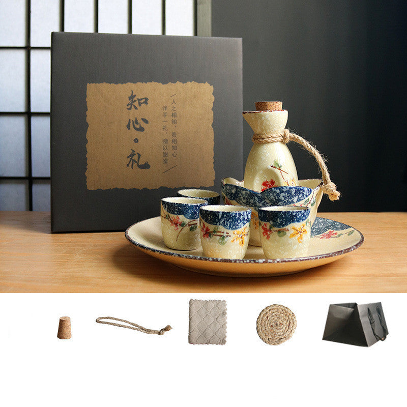 Japanese Retro Sake Wine Warmer Gift Box Set Hot Wine Shochu Pot Ceramic Wine Cup White Wine Household Wine Glass