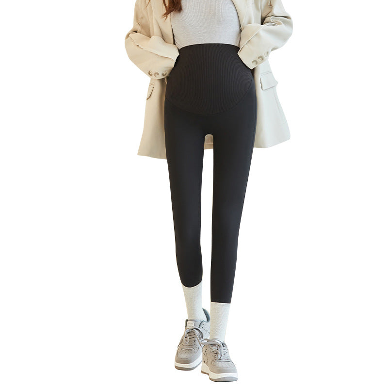 Fleece-lined High-waist Belly Supporting Pants Casual Thick Autumn And Winter New Shark Maternity Pants