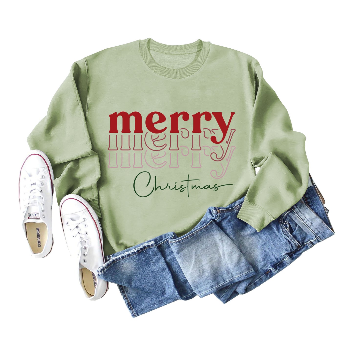 Letter Round Neck Christmas Loose Long Sleeve Sweater Girl