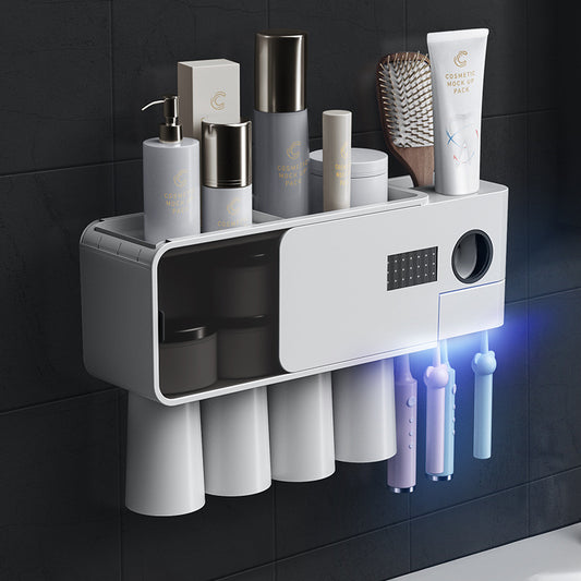 Wall-mounted punch-free disinfection and sterilization toothbrush holder set