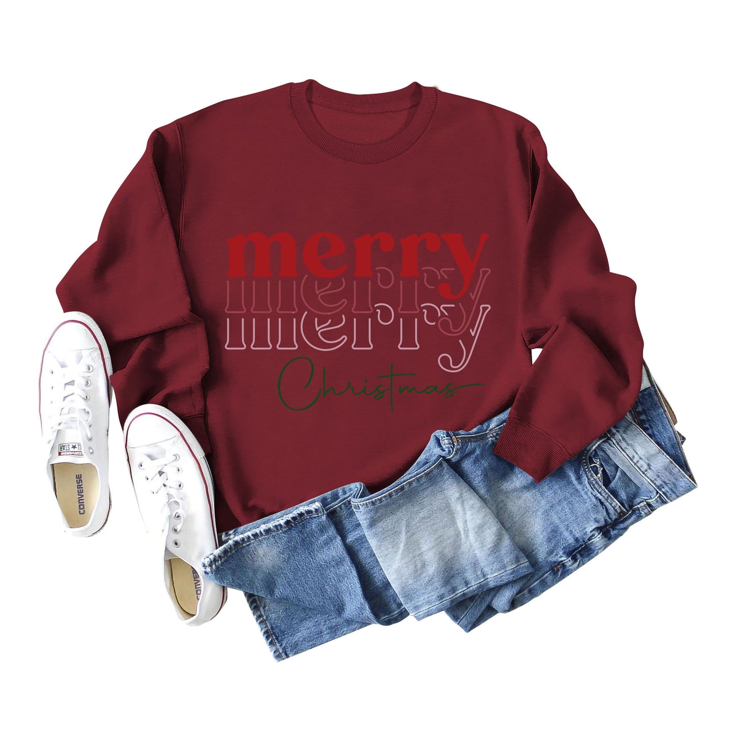 Letter Round Neck Christmas Loose Long Sleeve Sweater Girl