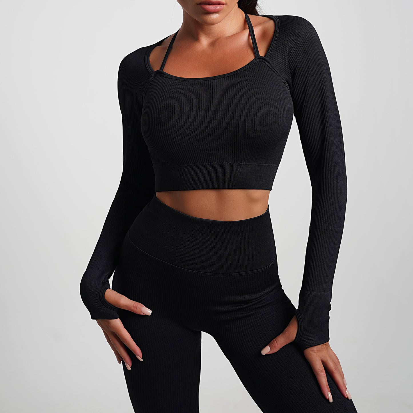 Seamless Yoga Clothes Suit Solid Color Workout Top Oblique Shoulder Sports Bra Sports High Waist Tight Hip Raise Yoga Pants