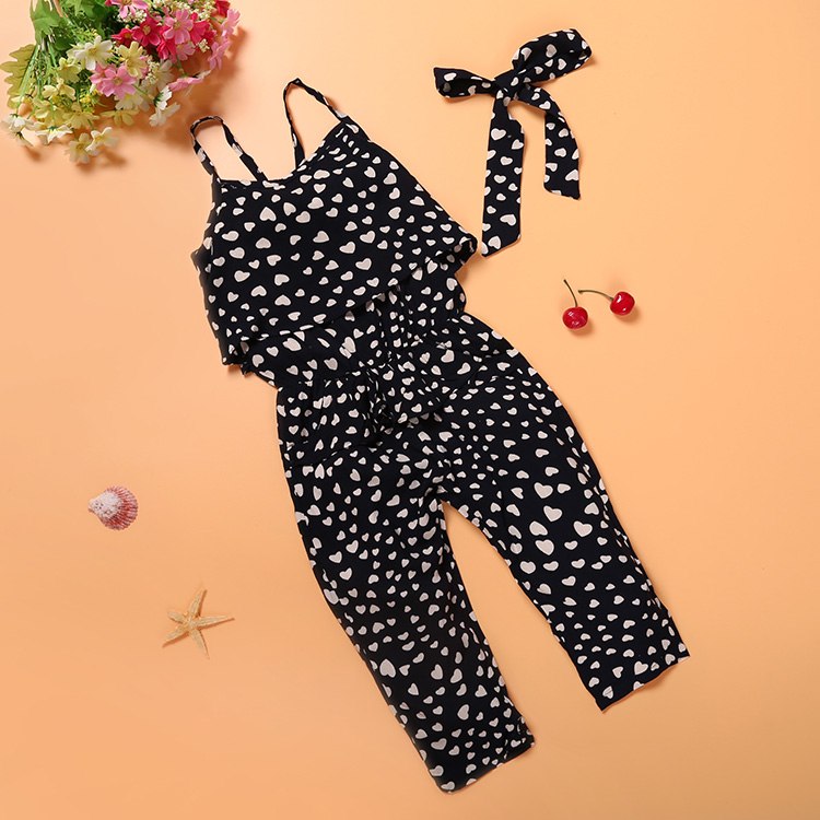 Girl Fashion Summer set Girls Clothing Sets Cotton Sleeveless Polka Dot Strap Girls Jumpsuit Clothes Sets Outfits Girl Suits