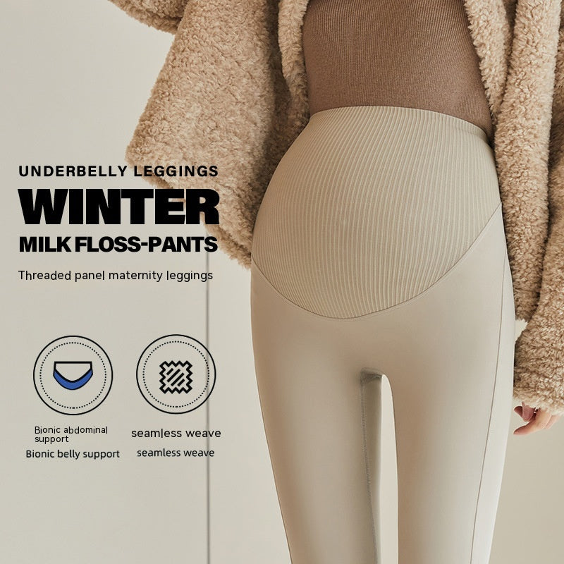 Fleece-lined High-waist Belly Supporting Pants Casual Thick Autumn And Winter New Shark Maternity Pants