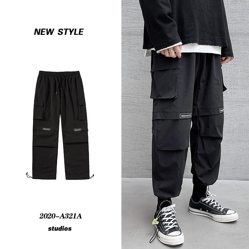 Overalls Men''s Plus Bulky Loose Legged Pants Fashion Brand Summer Casual Hip Hop Wide Leg Pants