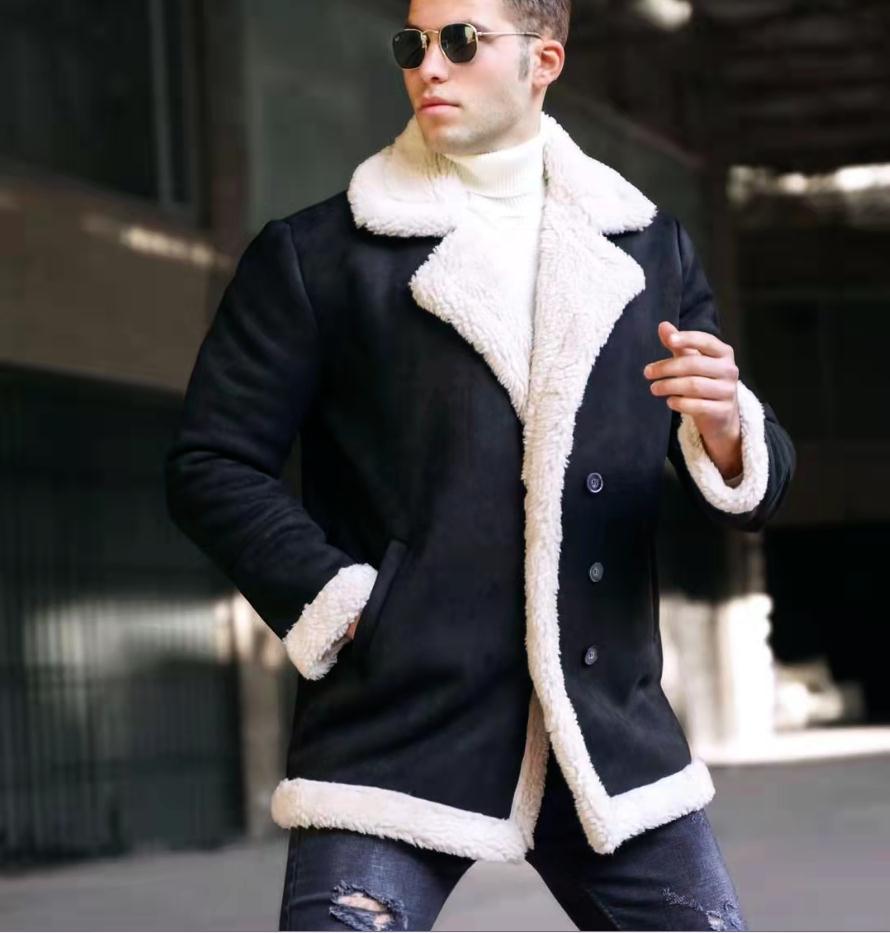 Men’s coat European And American Fur Integrated Men's Thickened Mid Length Jacket