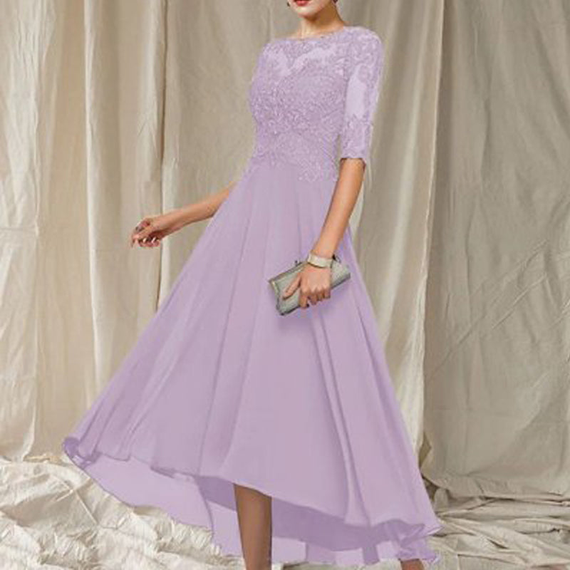 Lace Applique Half Sleeve Formal Party Dress