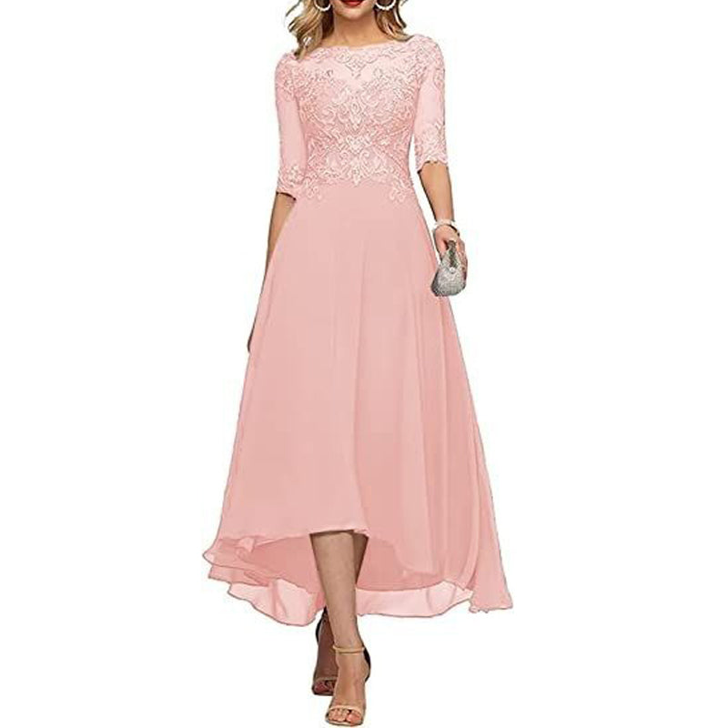 Lace Applique Half Sleeve Formal Party Dress