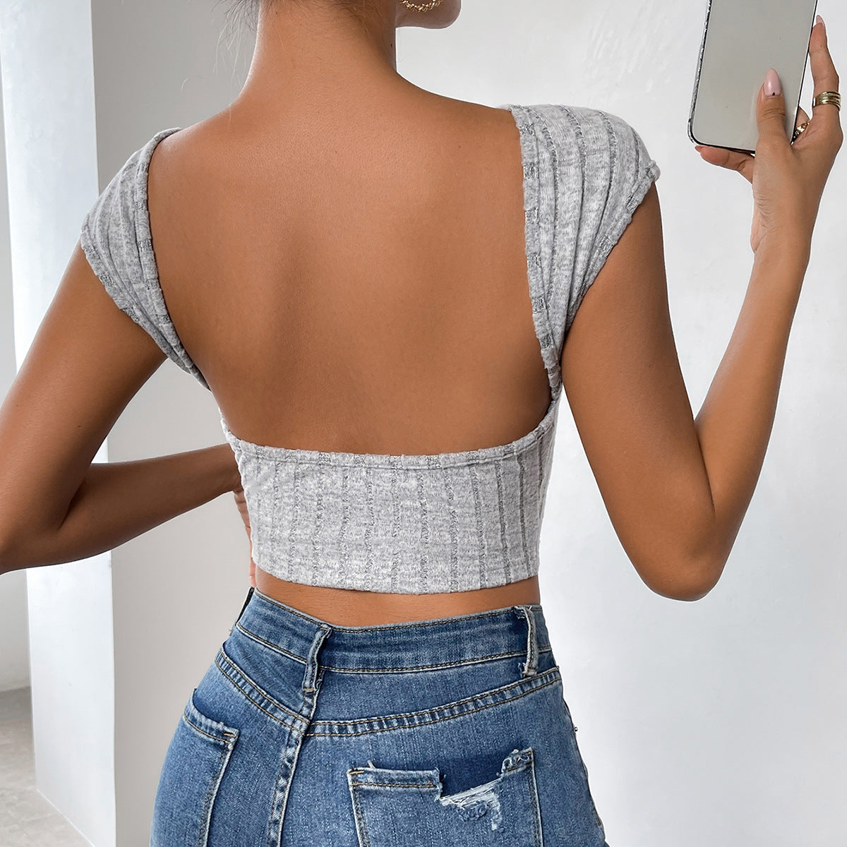 Women's Hot Sexy Slim Backless Sexy Short Knitted Top