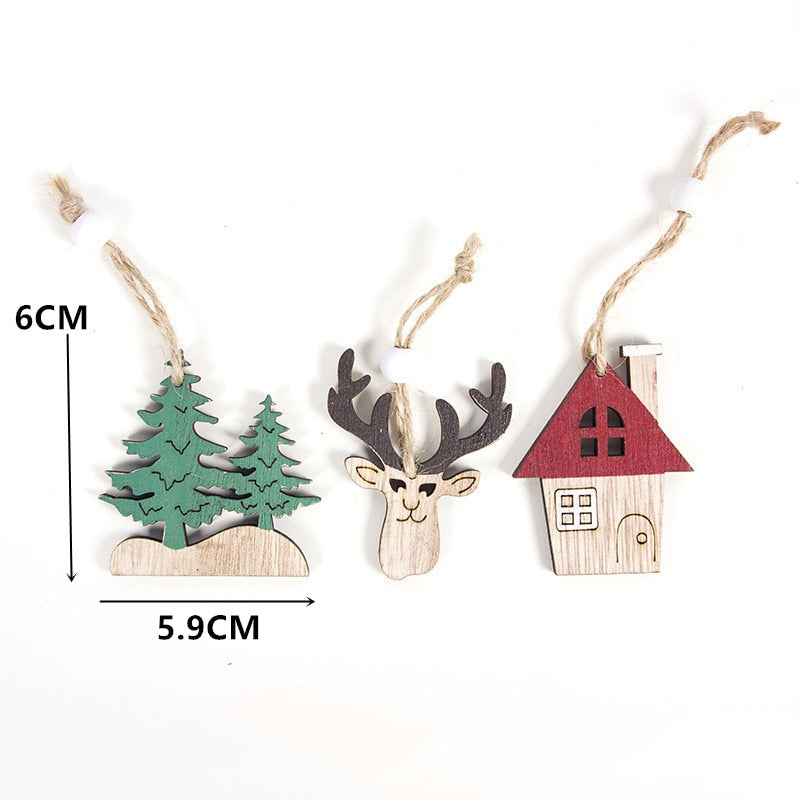 Year Natural Wood Christmas Tree Ornament Wooden Pendant Xmas Gift 