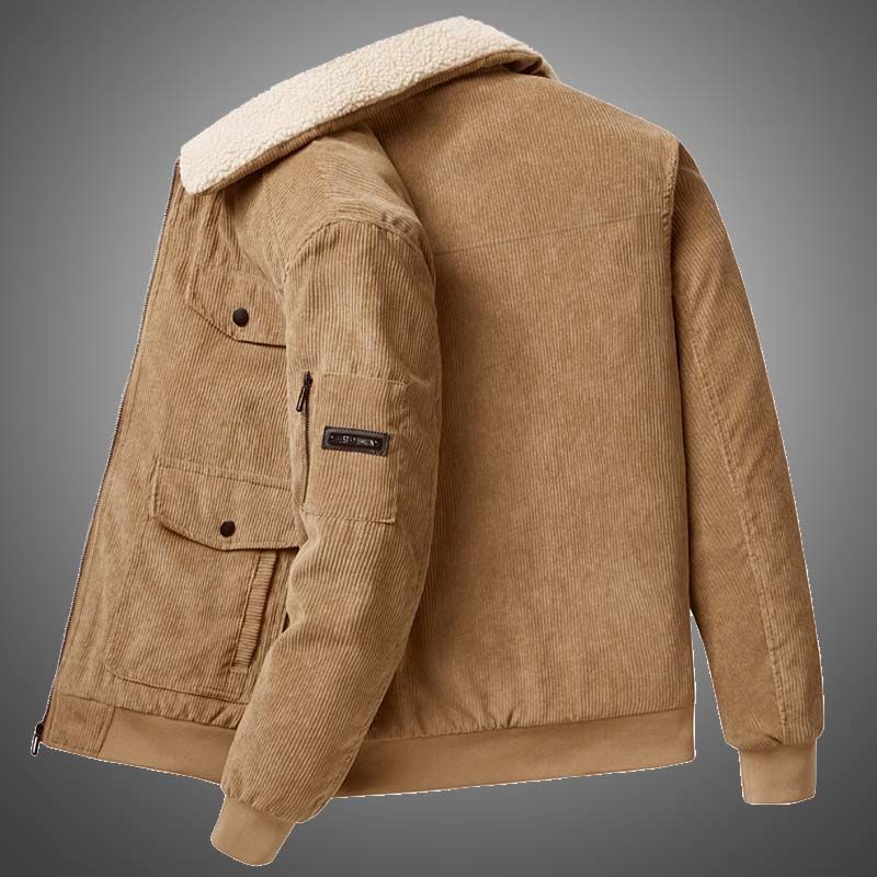 Men’s Winter coat Fashion Corduroy Korean Style Large Pocket Lambswool Velvet Padded Thickened Coat Men