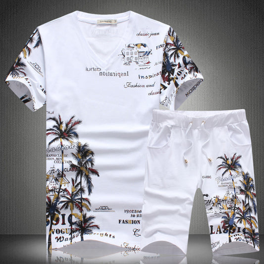 Men’s two-pieces suit Short shorts suit New Short-sleeved Suit Fashion Printed Men Leisure Set Short-sleeved T-shirt Shorts Sports Two-piece Suit