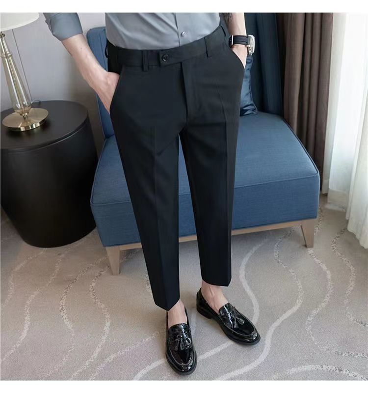 Elastic Waist Suit Pants Men's Ankle-length Slim-fit Casual Pants