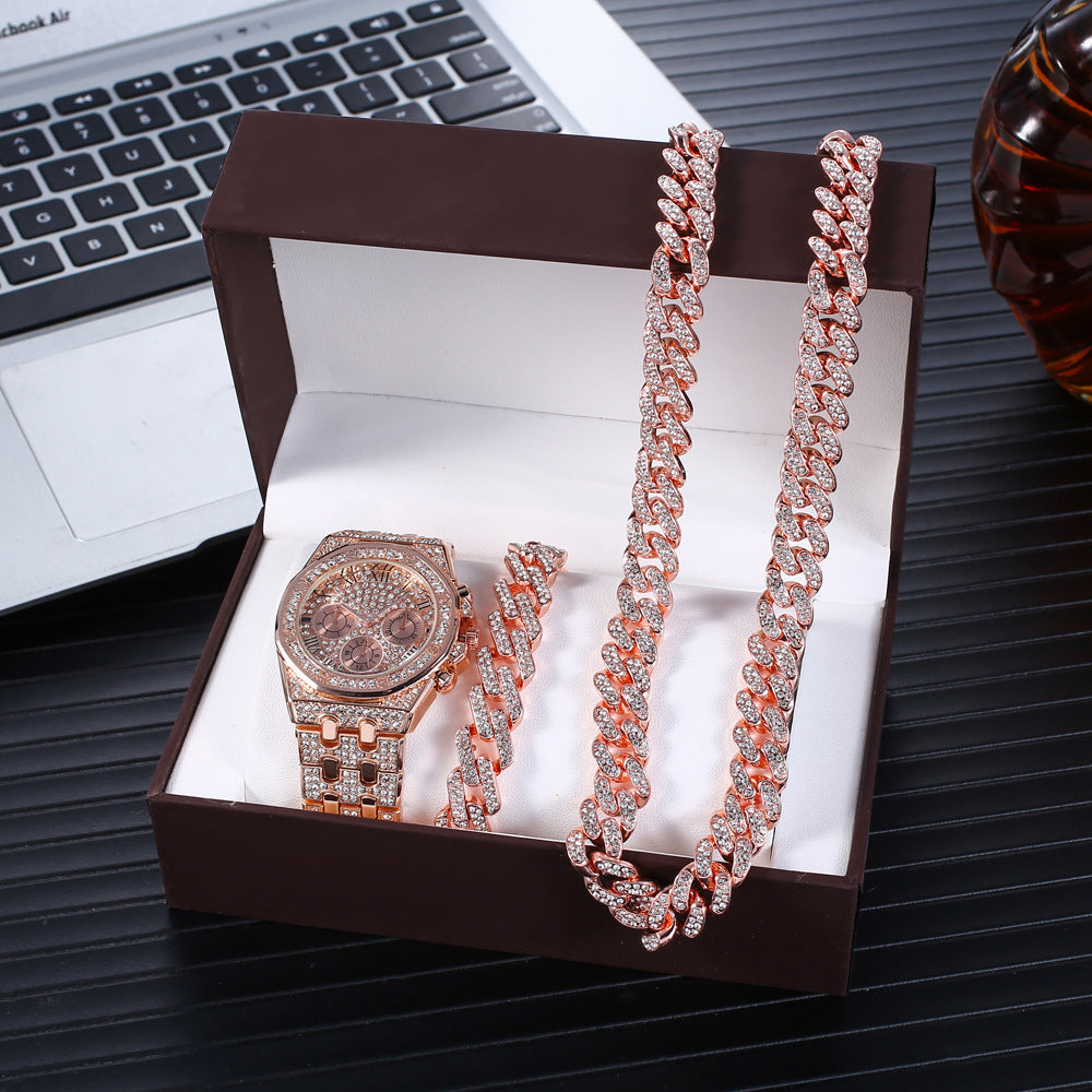 Mens gift box Watch and necklace and bracelet Business Personality Leisure Temperament Watch Gift Box