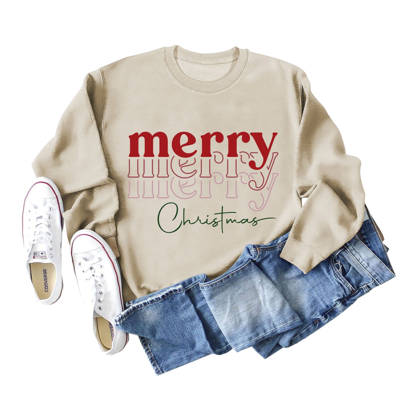 Letter Round Neck Christmas Loose Long Sleeve Sweater Girl